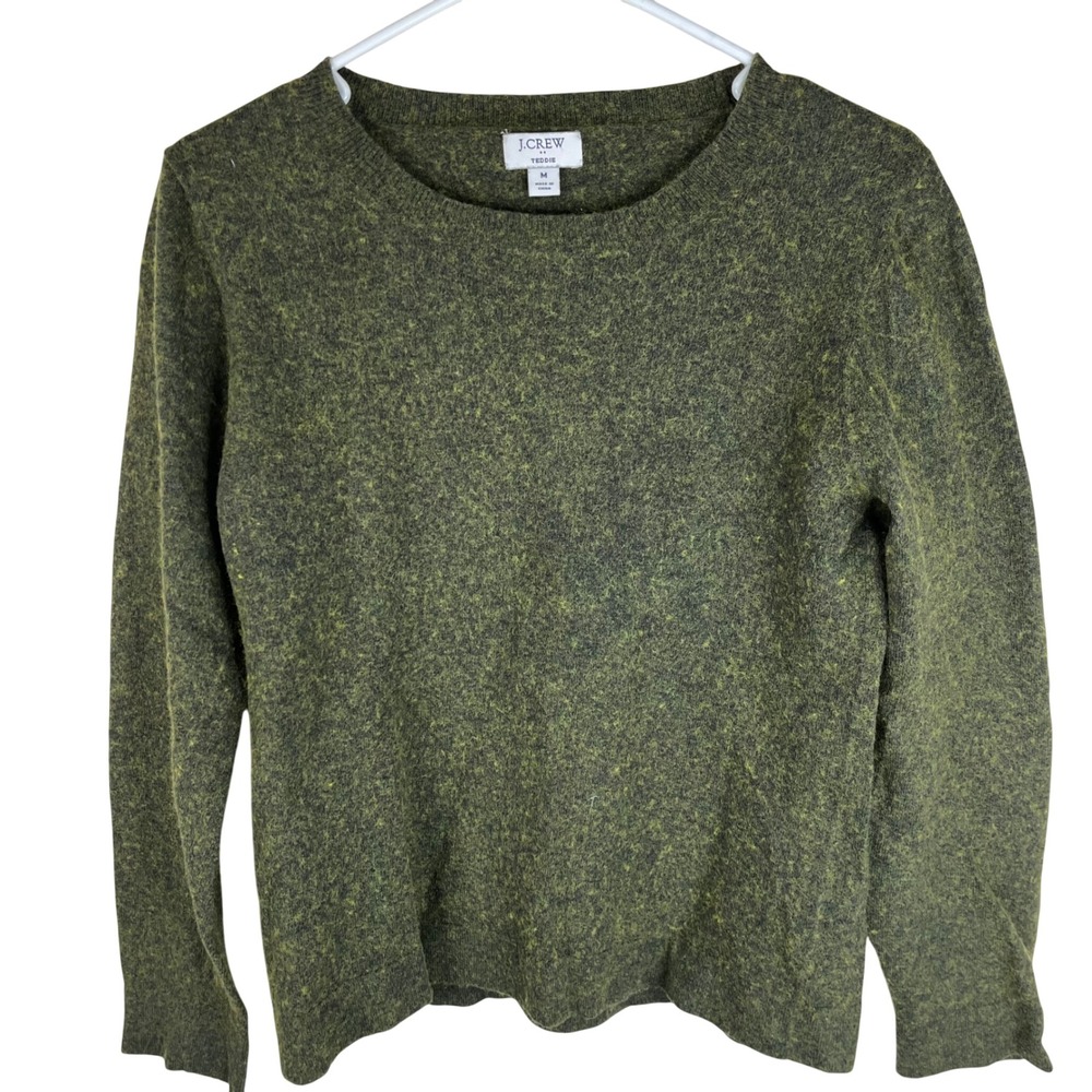 J.Crew Teddie Sweater Womens Medium Green Wool Cotton Blend Crewneck F5199 FA22